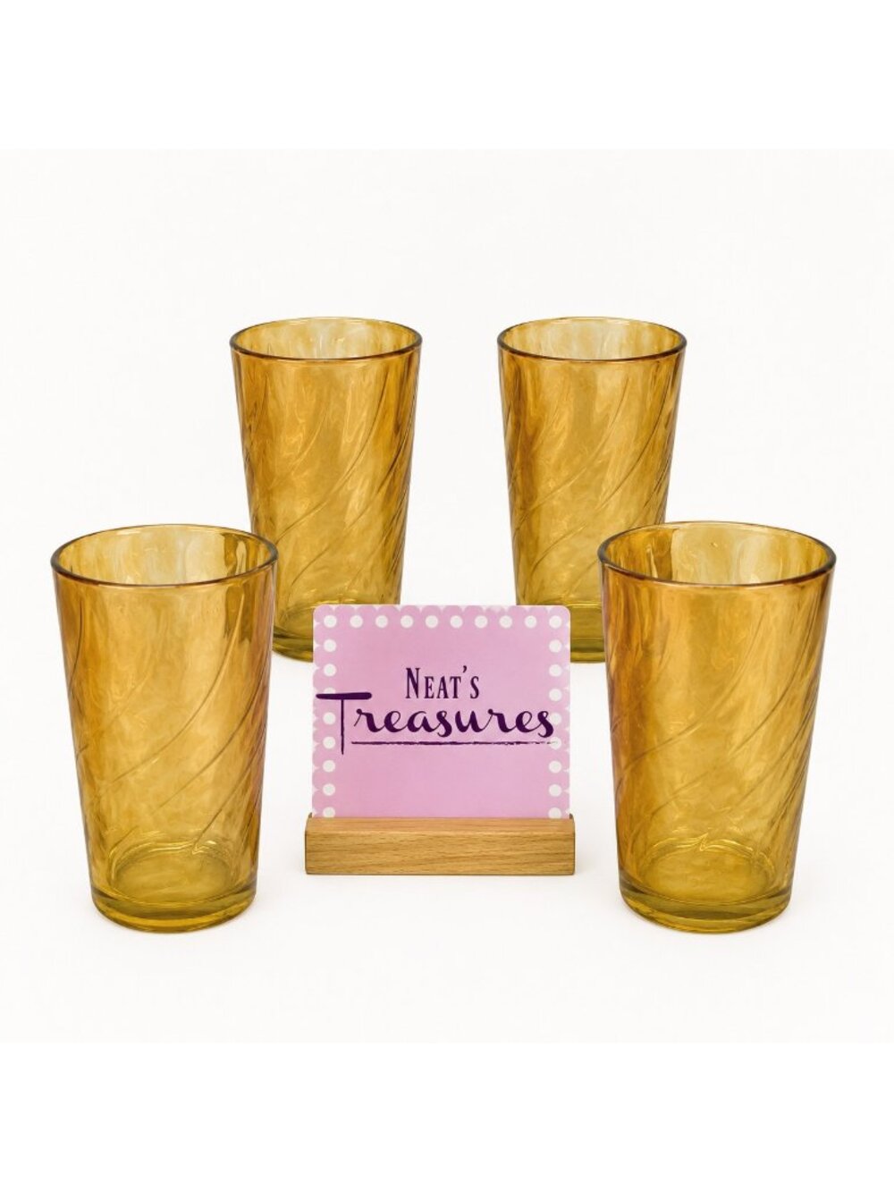 Optic Lusterware MARIGOLD SWIRL Iridescent Carnival 10oz Drinking Glasses Set 4